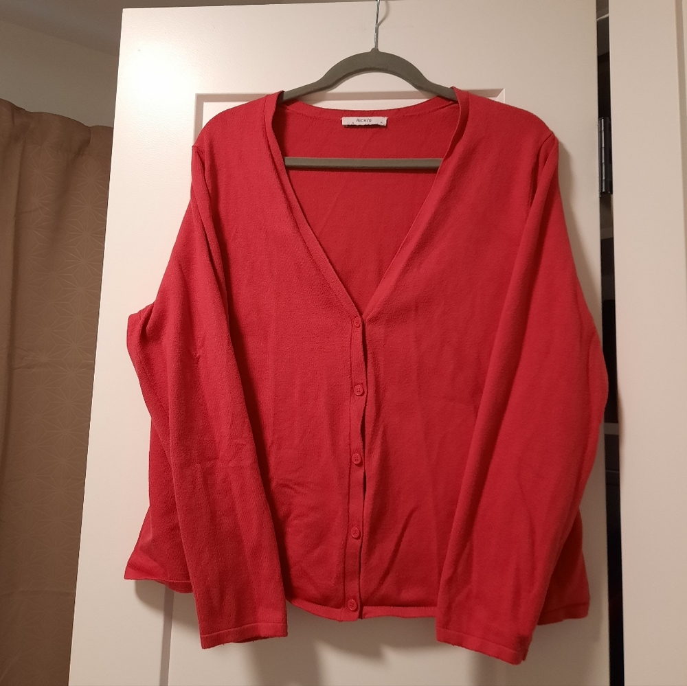 Vibrant Coral Button-Up Cardigan